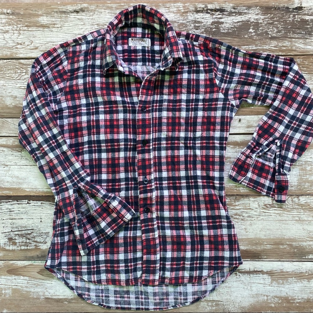 Vintage Montgomery Ward flannel, red and blue plaid flannel, size small